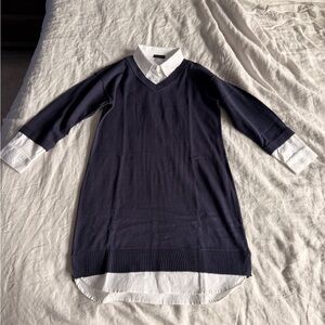 Navy Blue Women's Sweater dress with White Accents